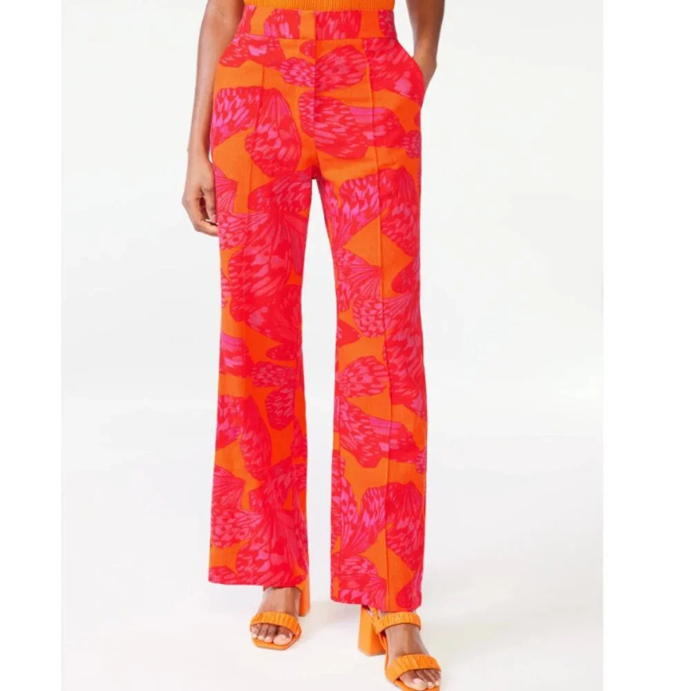 Wide Leg Printed Pants in Orange and Hot Pink